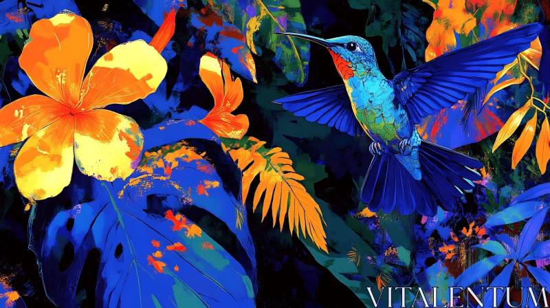 Tropical Bird and Flower Painting AI Image