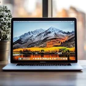 Laptop With Autumn Mountain Desktop Wallpaper