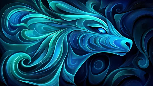 Swirling Blue Wolf Artistic Design