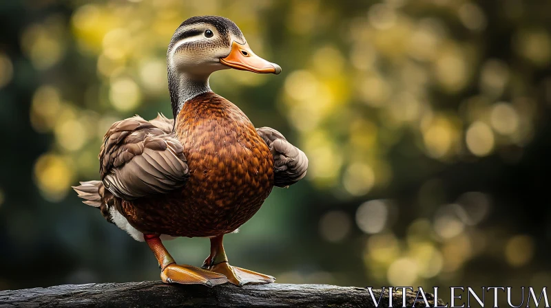 Elegant Duck on Rustic Wood AI Image