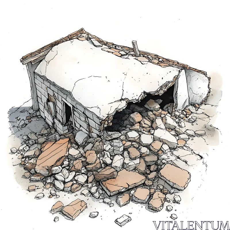 AI ART Collapsed Structure Fine Line Art