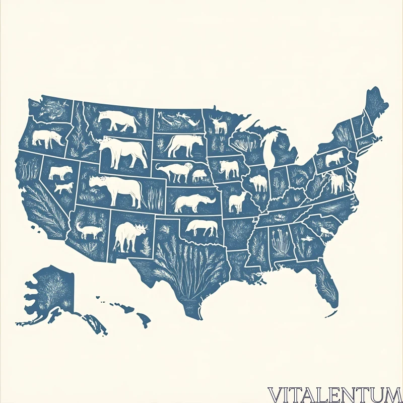 US Map with Native Animals AI Image