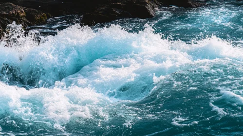 Powerful Ocean Waves and Rocky Shore