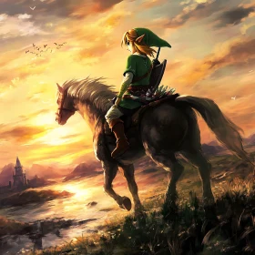 Warrior on Horseback at Sunset