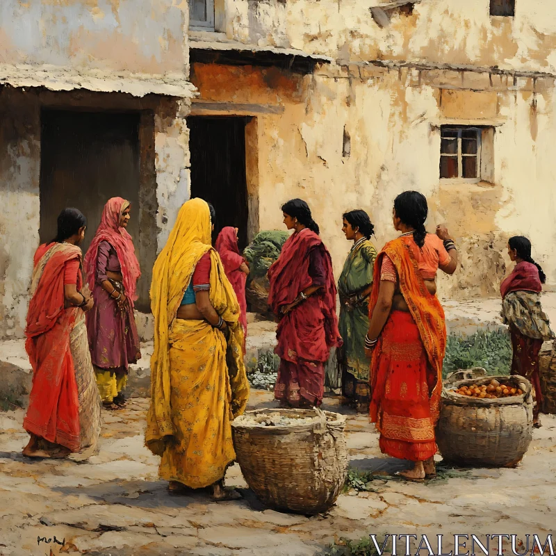 Village Women in Colorful Saris Art AI Image