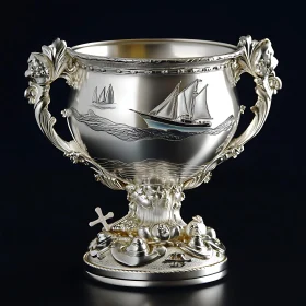 Engraved Silver Cup with Nautical Theme