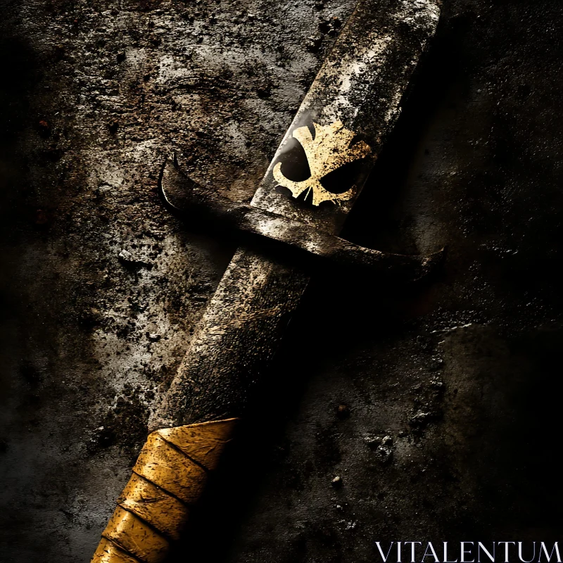 AI ART Antique Sword with Golden Skull