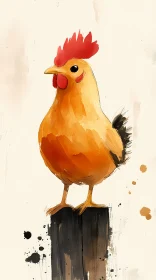 Vibrant Rooster Art on a Wooden Post