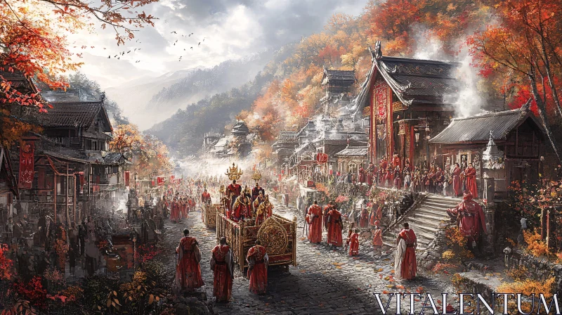 Ancient Asian Town Procession AI Image