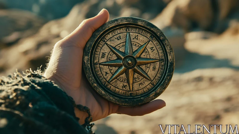 Vintage Compass in Hand AI Image