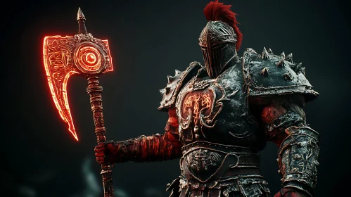 Armored Warrior Holding Red Axe