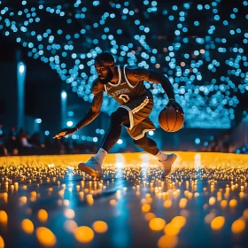 Athlete Dribbling in Lights