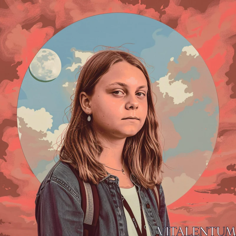 AI ART Greta Thunberg in a Dreamy Sky Setting