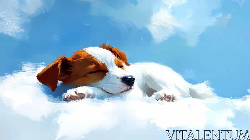 Sleeping Puppy on Clouds AI Image