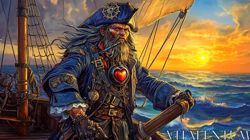 AI ART Seafaring Pirate at Sunset Artwork