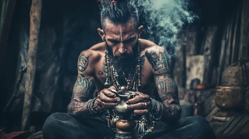 Mystical Man with Tattoos and Beard