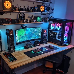 Modern Gaming Desk with High-Tech Accessories