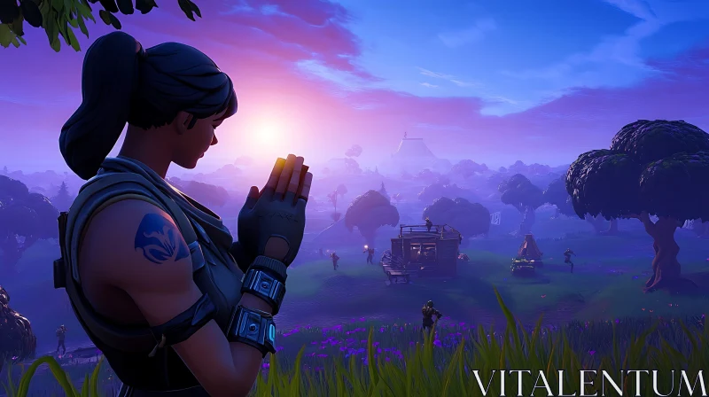 Tranquil Fortnite Sunset Scene AI Image