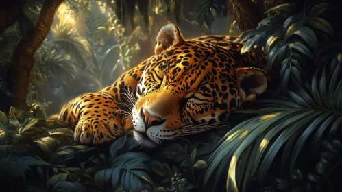 Sleeping Leopard in Jungle Light