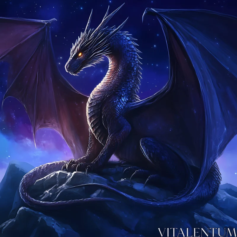 AI ART Night Dragon Under Starry Sky