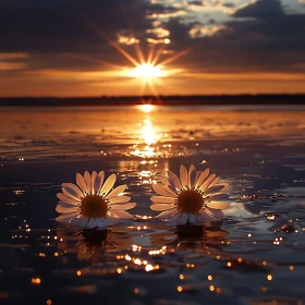 Floating Daisies at Dusk