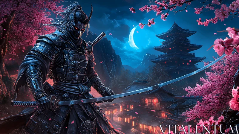 Night Guardian Samurai with Katana AI Image