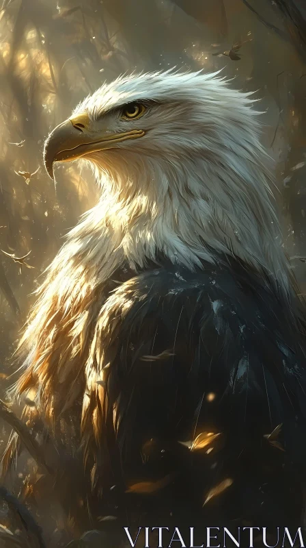 AI ART Eagle in Warm Forest Light