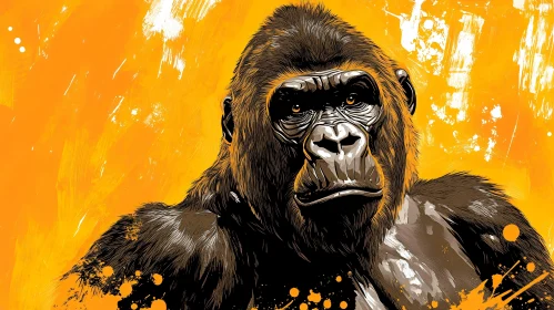 Vivid Gorilla Art on Orange Canvas
