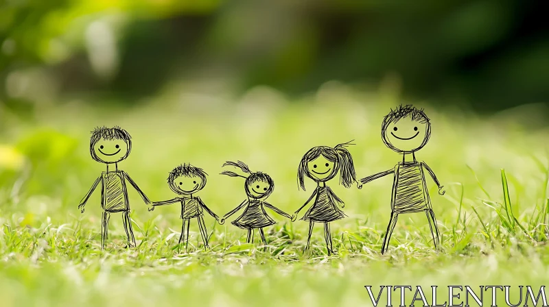 AI ART Joyful Stick Figure Family in Nature