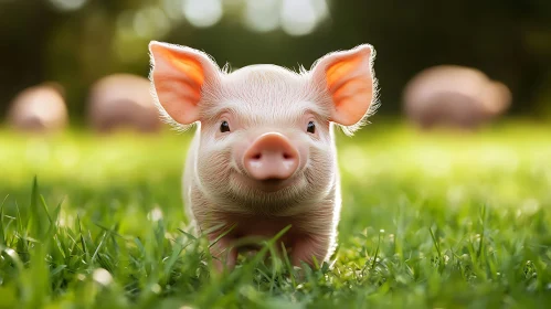 Cute Piglet on Grass
