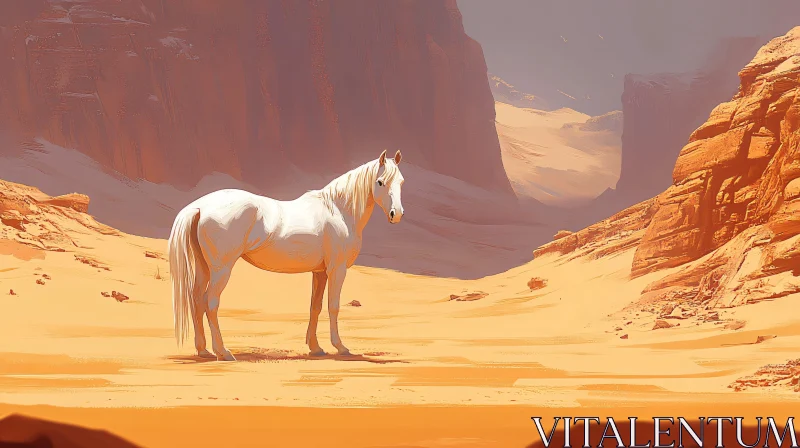 Solitary Stallion in Desert Panorama AI Image