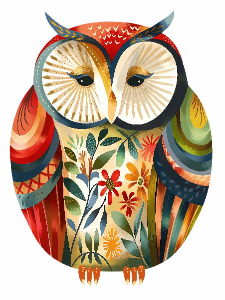 Patterned Owl Art Design for Apparel POD Design