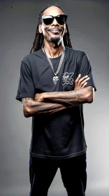 Snoop Dogg in Black T-Shirt and Sunglasses