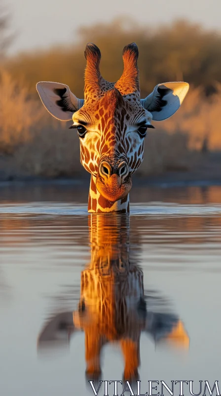 Golden Reflection of a Giraffe AI Image