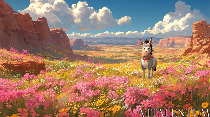 Charming Donkey in a Flower Field AI Image