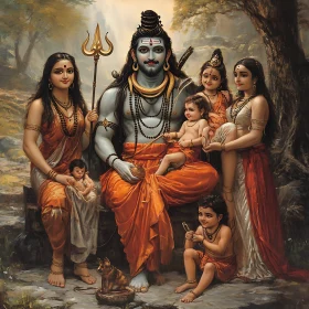 Hindu God with Family: A Classic Representation