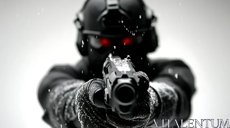 Menacing Soldier Aiming Firearm AI Image