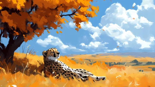 Autumn Savannah with Resting Cheetah