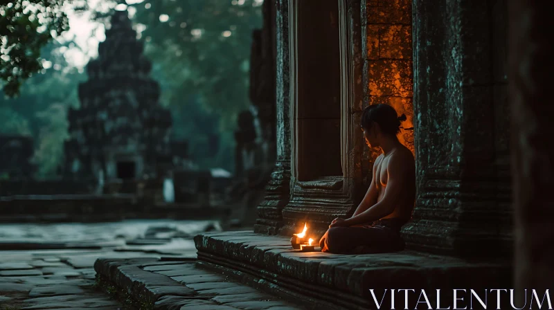 AI ART Candlelit Contemplation in Temple Ruins