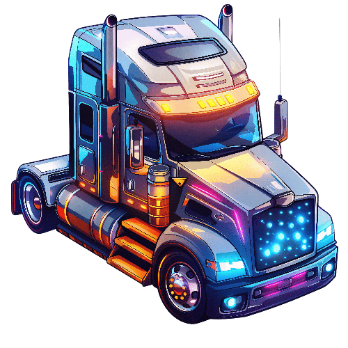 POD Design Blue and Gray Cartoon Semi-Truck Illustration for POD