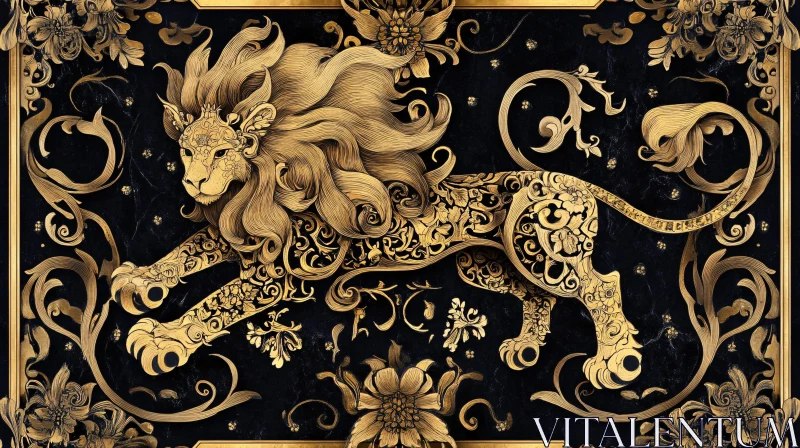 Golden Lion Illustration AI Image