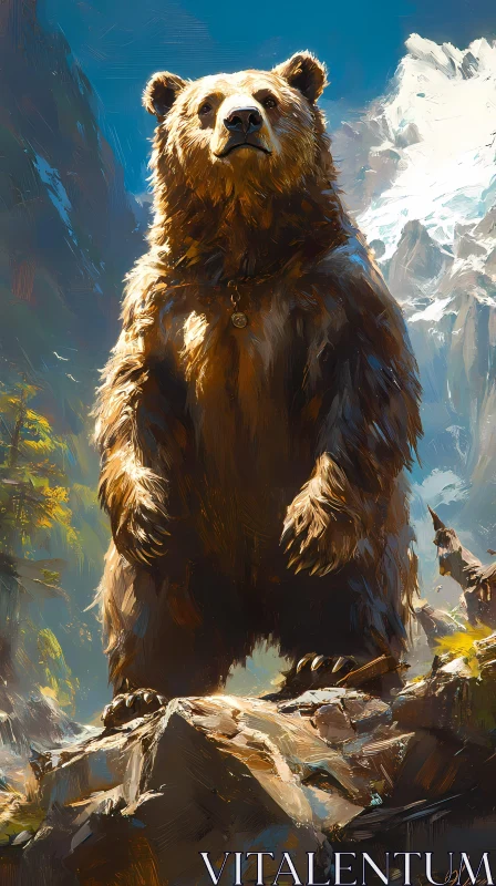 Wild Bear on Rocky Landscape AI Image