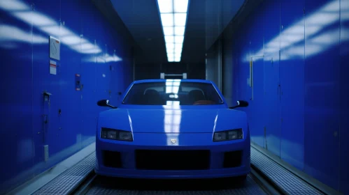 Dark Blue Vehicle in a Steel Framed Cage - Japanese Photography Style