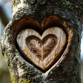 Wooden Heart Tree Carving Close-up