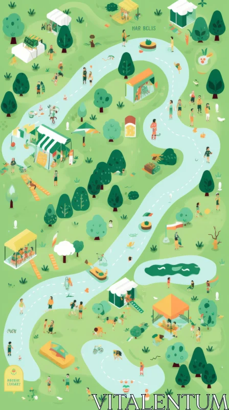 Detailed Map Illustration with River and Greenery | Playful Characters AI Image