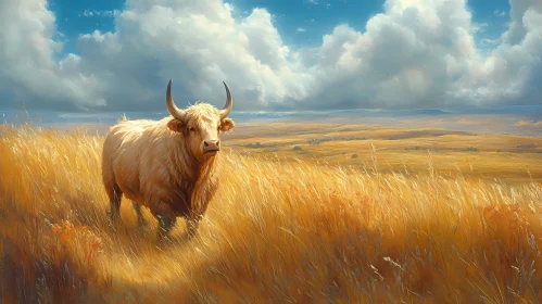 Cow in a Serene Sunlit Field