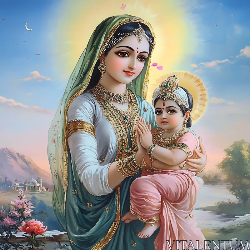 AI ART Indian Motherhood Art with Child