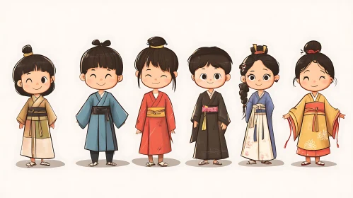 Cartoon Kimono Kids Illustration