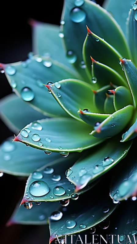 AI ART Green Succulent with Water Droplets - Nature Inspired Art