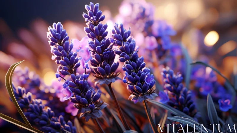 Lavender Blooms in Evening Light: A Captivating Floral Display AI Image